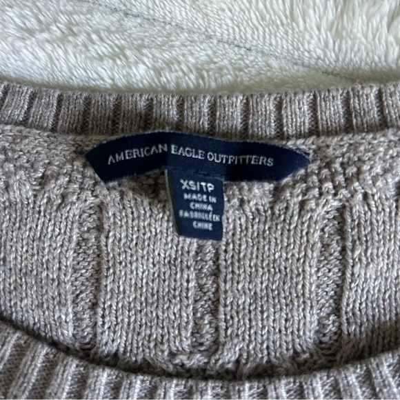 Vintage Y2K Womens XS American Eagle Taupe Cable Knit Fitted Sweater - Picture 2 of 7